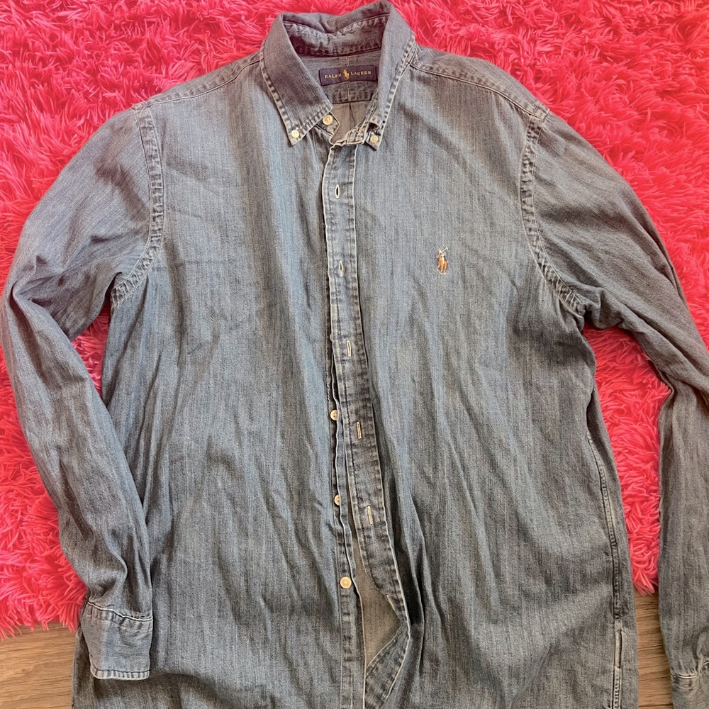 Polo denim long sleeved button up shirt